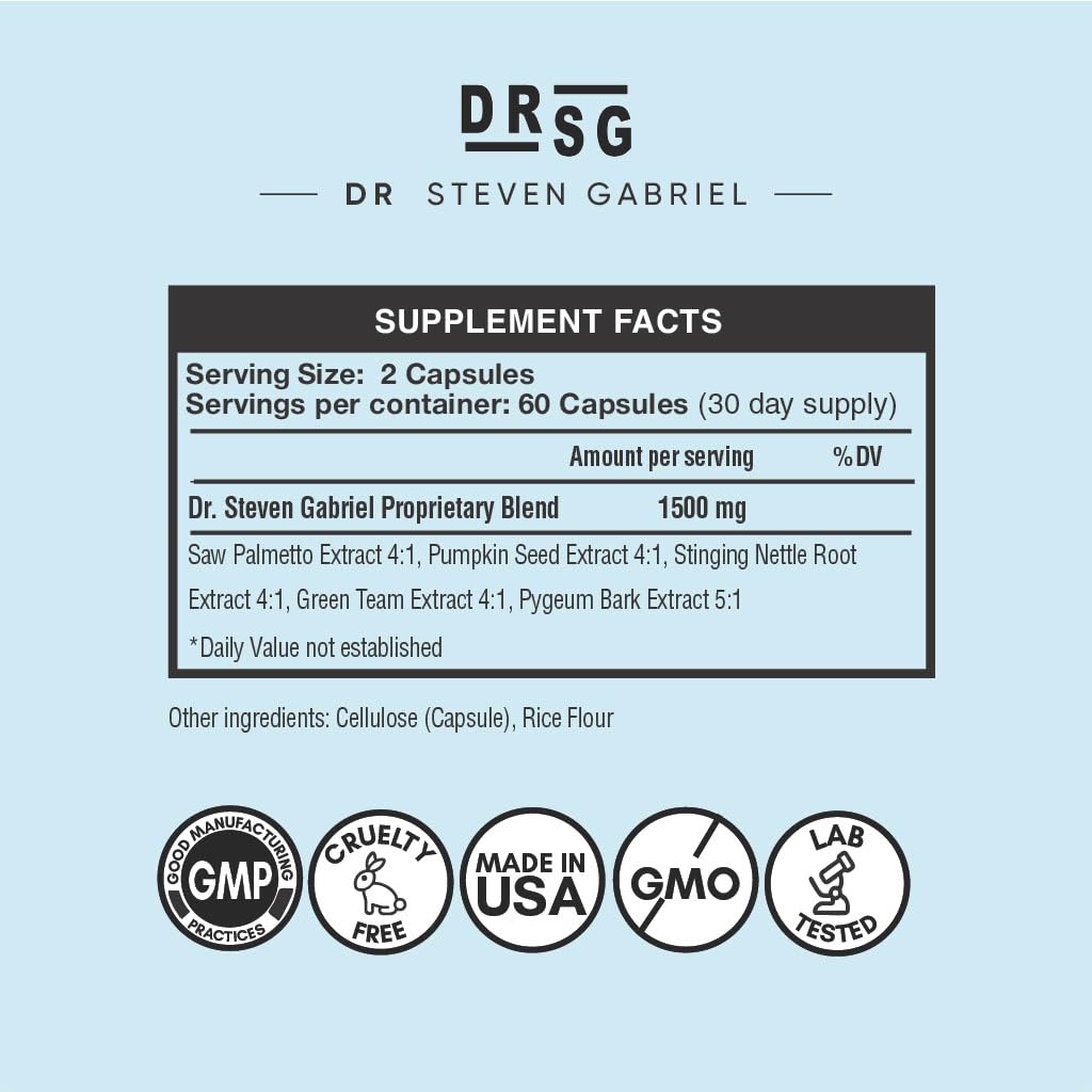 Dr. Steven Gabriel Natural DHT Blocker for Women and Men - Hair Growth Supplement with Saw Palmetto, Stinging Nettle, Pygeum Bark, Pumpkin Seed Oil Capsules (60 Caps) 3