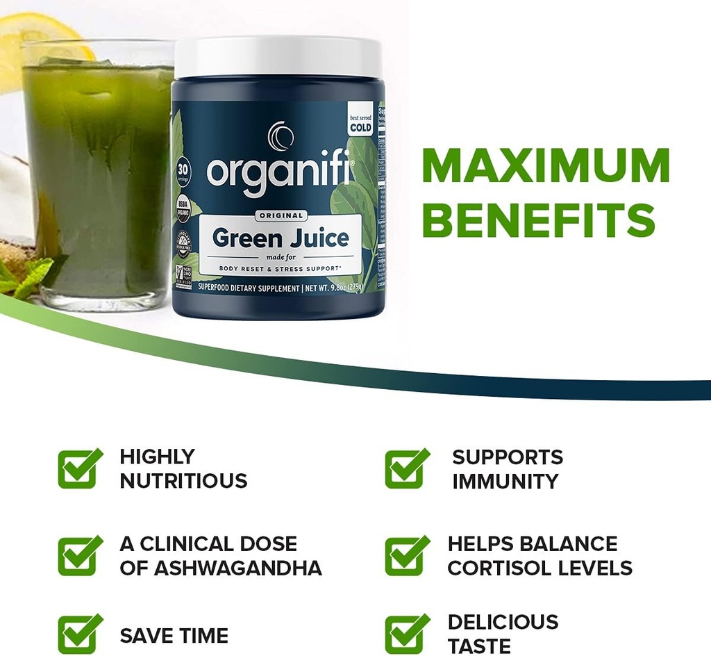 Organifi Green Juice Superfood Powder (30 Servings) and Immunity Drink Mix (14 Packets) Vitamin C, Vitamin D, Zinc, Detox Cleanse, Stress Relief and Immunity Support - Gluten Free, Vegan, Whole Food 5