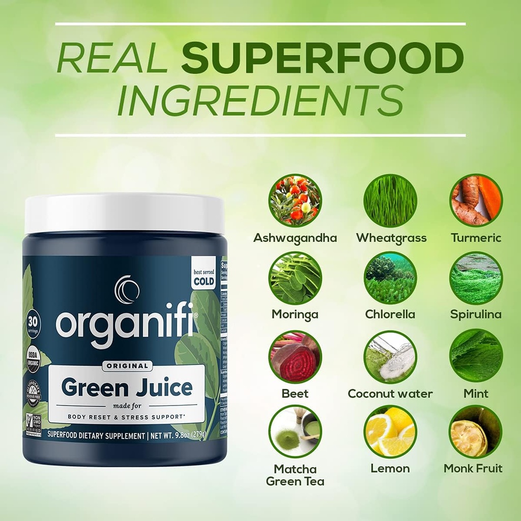 Organifi Green Juice Superfood Powder (30 Servings) and Immunity Drink Mix (14 Packets) Vitamin C, Vitamin D, Zinc, Detox Cleanse, Stress Relief and Immunity Support - Gluten Free, Vegan, Whole Food 6