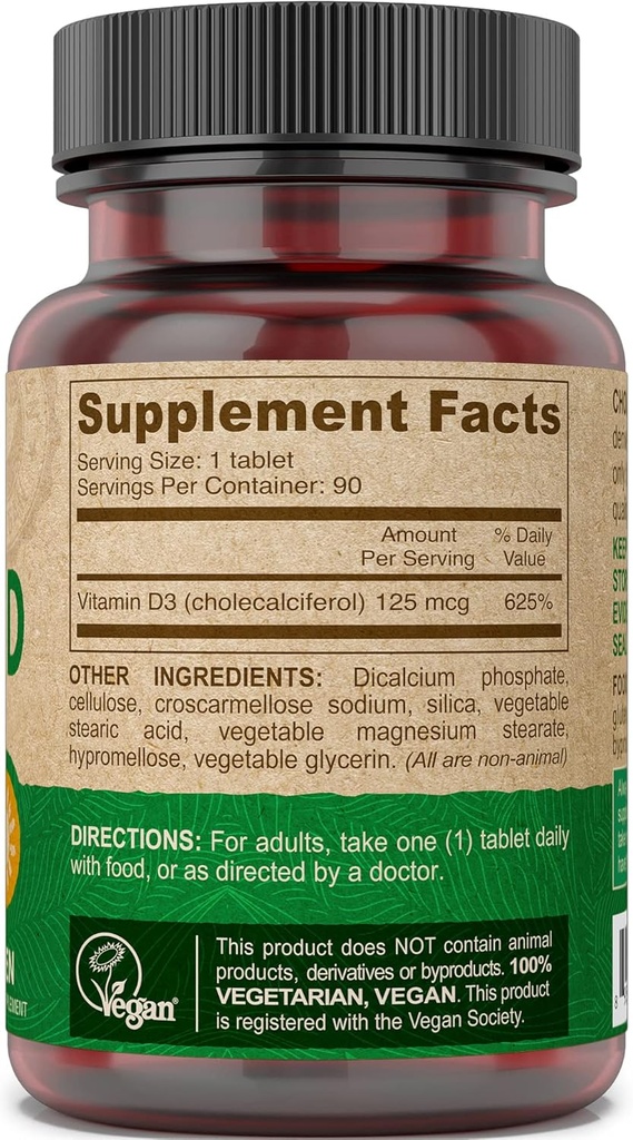 DEVA Vitamin D3 5000 IU, Sunshine Supplement, 125 mcg of Vegan D3, 90-Count Bottle 5