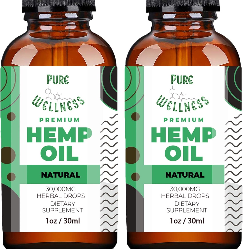 Pure Wellness Hemp Seed Oil Drops Peppermint Flavor for Improved Cognitive Function, Omega 3 6 9 Fatty Acids, Organic, Non-GMO, Vegan (Natural Hemp, 2-Pack) 2
