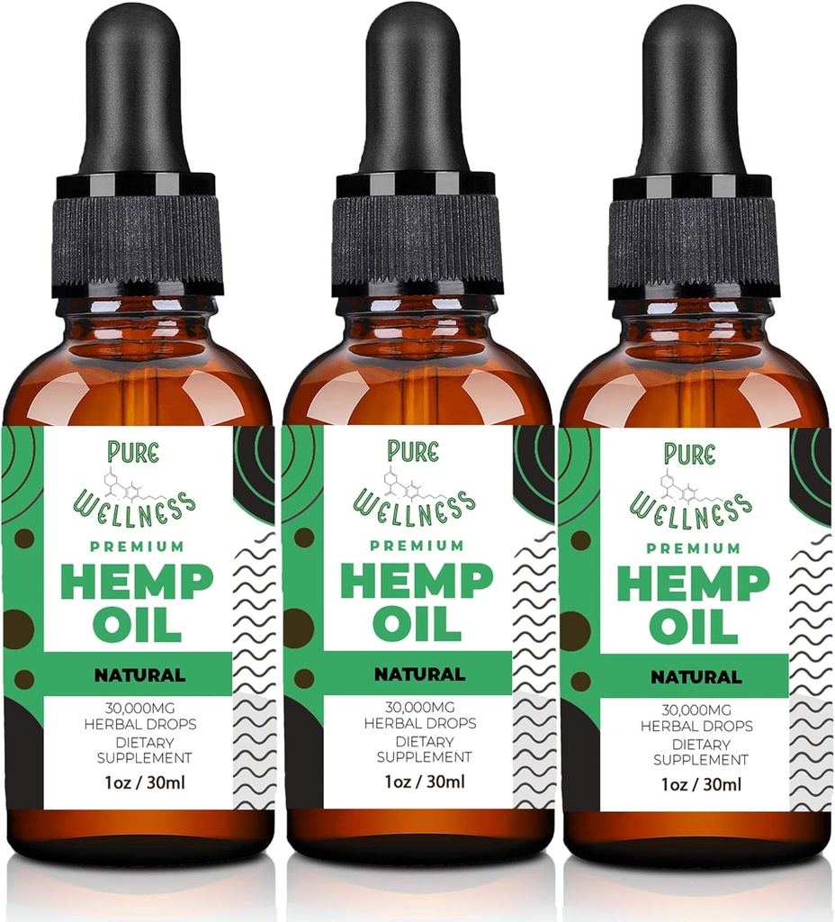 Pure Wellness Hemp Seed Oil Drops Peppermint Flavor for Improved Cognitive Function, Omega 3 6 9 Fatty Acids, Organic, Non-GMO, Vegan (Natural Hemp, 2-Pack) 6