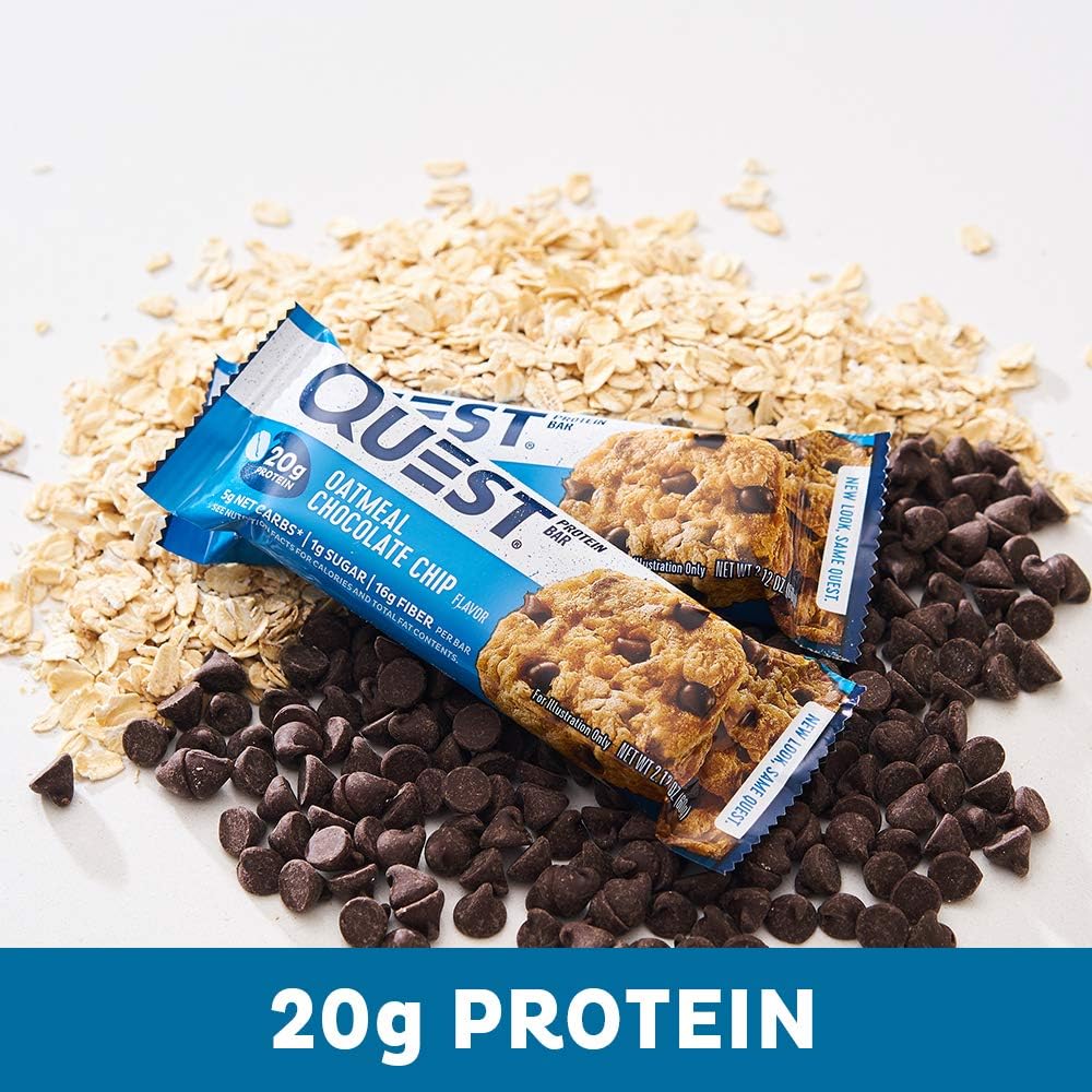 Quest Nutrition Oatmeal Chocolate Chip Protein Bars, 20g Protein, 1g Sugar, 5g Net Carb, Gluten Free, Keto Friendly, 12 Count 5
