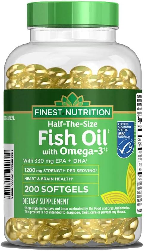 Finest Nutrition Half-the-Size Fish Oil 1200 mg, Softgels, 200 ea 2