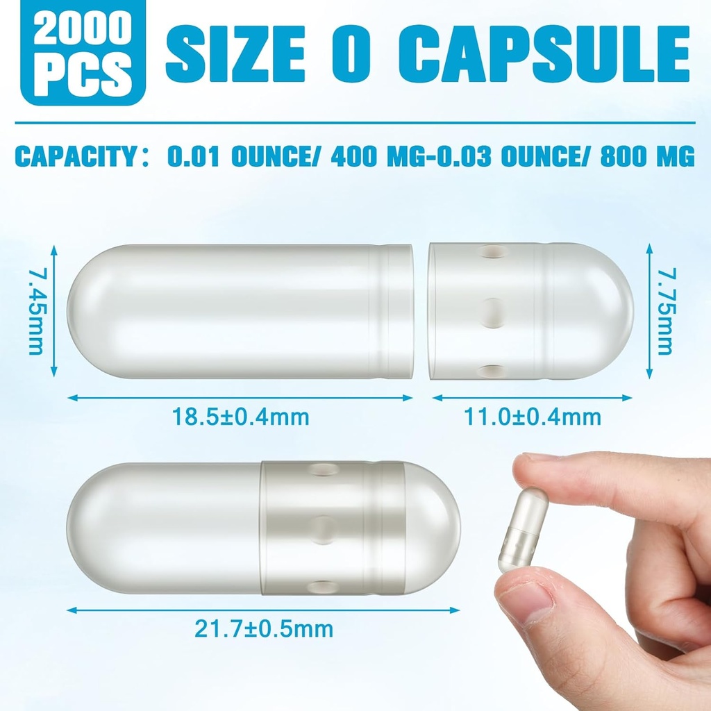 Timgle 2000 Count Empty Capsules with Lab Spoon Filling Kit Clear Fillable Empty Container DIY Vegetable Capsule Filling for Making Your Own Supplements 3