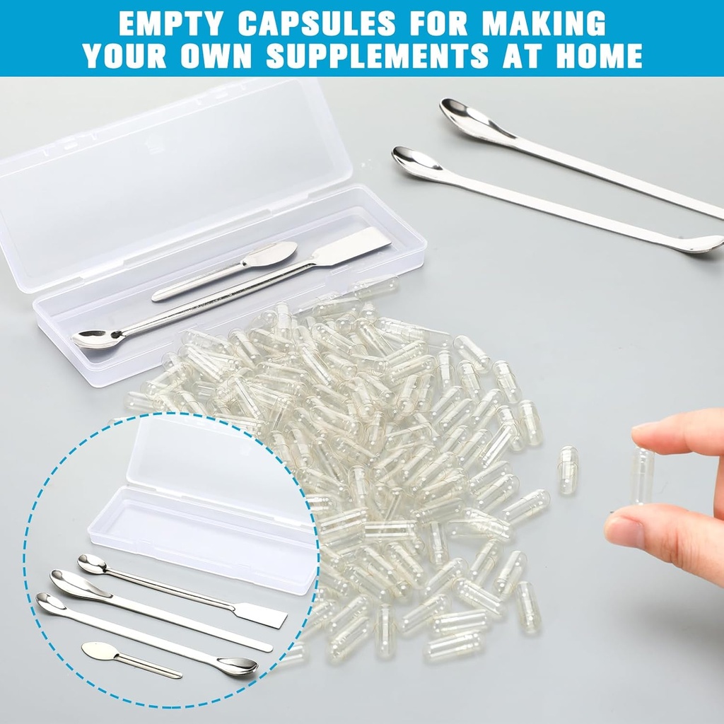 Timgle 2000 Count Empty Capsules with Lab Spoon Filling Kit Clear Fillable Empty Container DIY Vegetable Capsule Filling for Making Your Own Supplements 5