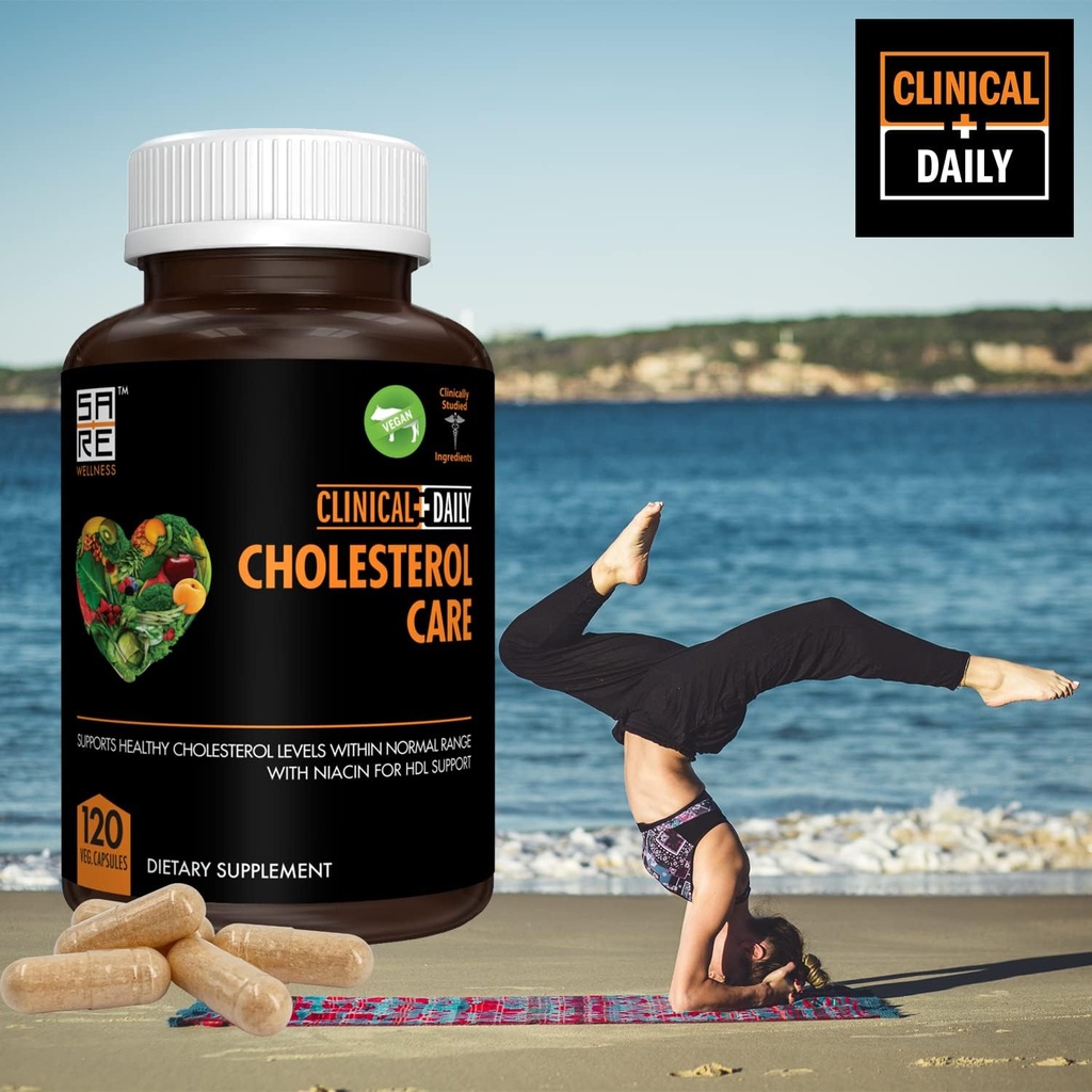 Clinical Daily Cholesterol Care Supplement. Vegan Cholesterol and Triglyceride Supplements. Plant Sterols Supplements Cholesterol Support with Guggul, Garlic, Niacin. 120 Capsules 3
