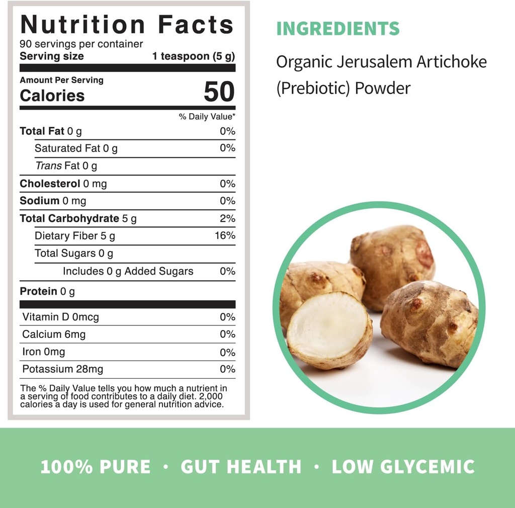 Organic Inulin with FOS Prebiotic Powder, Soluble Fiber for Leaky Gut, Bloating, Digestion, Feed Friendly Bacteria (Probiotics), 1 Scoop Daily, 1 lb (90 Servings) 4