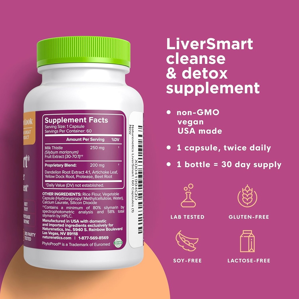 LiverSmart - Liver Cleanse & Repair Formula with European Milk Thistle, Silymarin, Artichoke, Dandelion, Yellow Dock Root, Beet Root - Supplement to Aid, Renew and Support Liver Health (3) 3