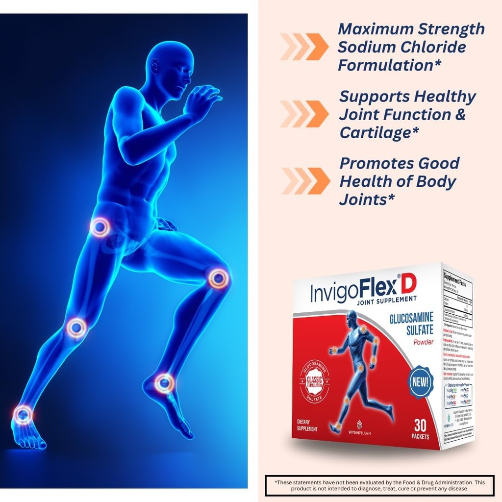 INVIGOFLEX® D - 1500mg of Glucosamine Sulfate Powder (Classic Formulation) - Premium Joint Supplement for Knees, Hands, Back, and Hip Support Packets | 30 Packets 3