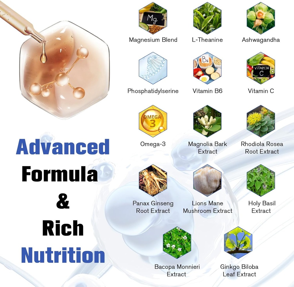 Totaria NAD Supplement for Women Men 120 Capsules 15-IN-1Cortisol Liquid Drops 2 FL.OZ 6