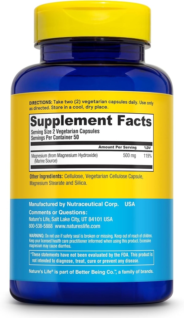 Nature's Life Marine Magnesium 500mg | Healthy Digestion & Regularity Formula with Magnesium Hydroxide from Northern Sea Waters | 100 Vegetarian Caps 3