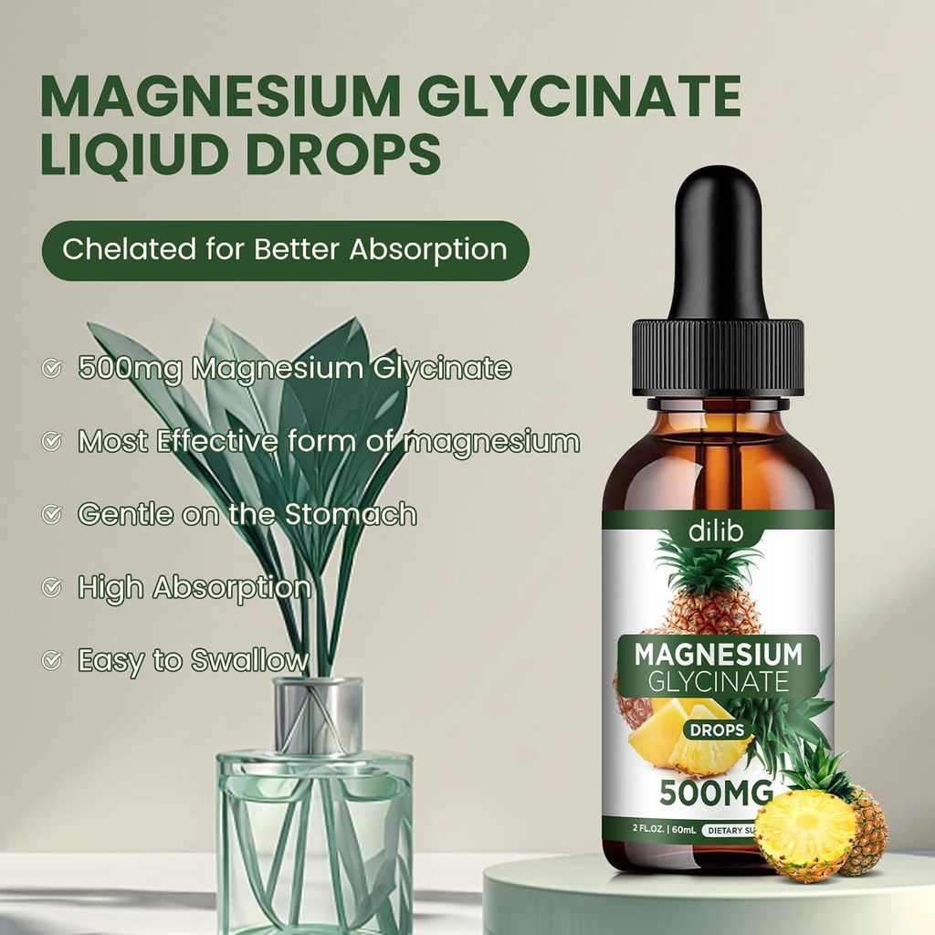 Magnesium Glycinate Supplement, Liquid Magnesium Glycinate Liquid Drops 500mg-Support Stress Relief, Relaxation, Mood, Sleep, Bone & Muscle-2 Fl Oz, Vegan, Pineapple Flavor 3