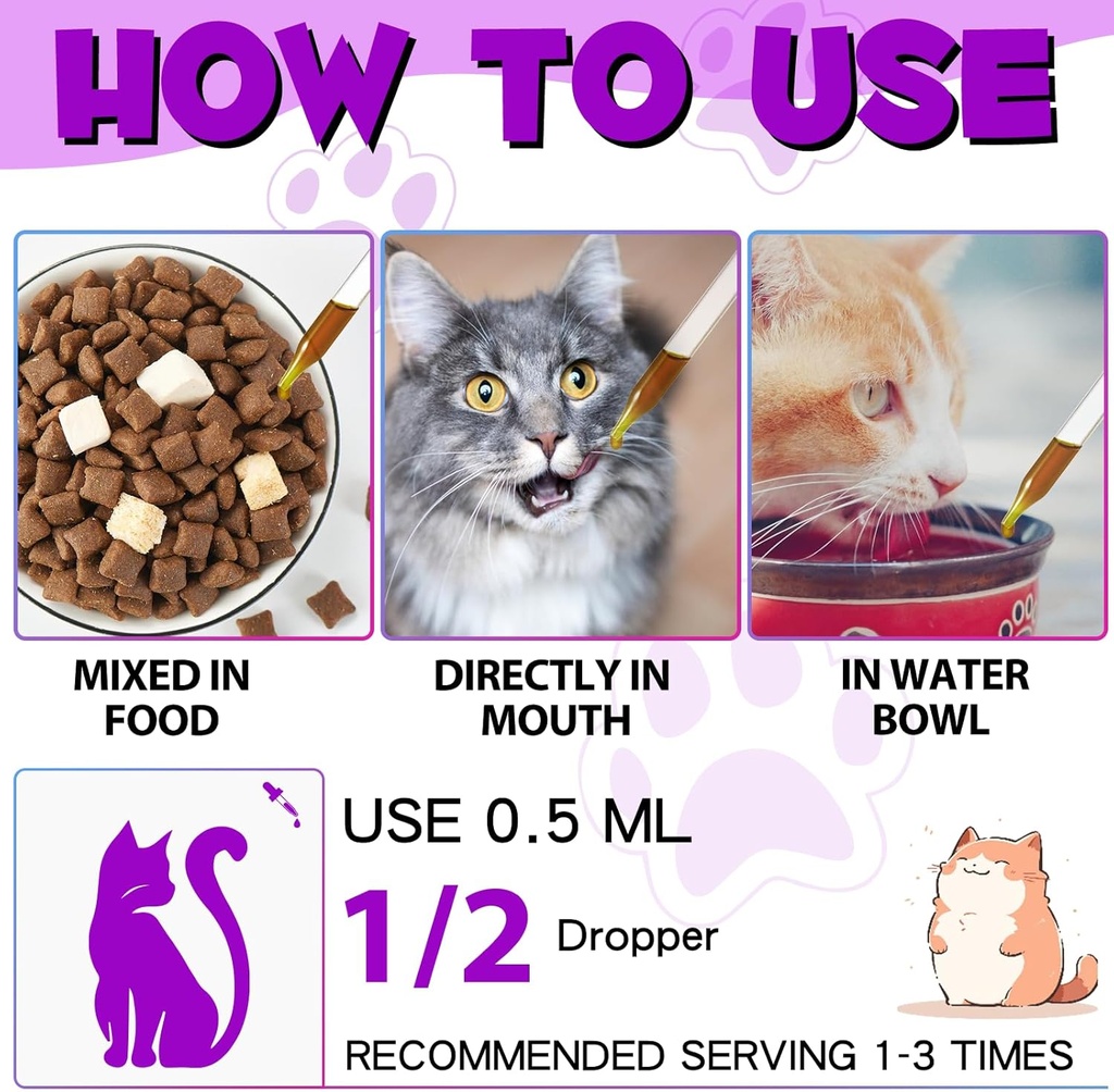 Cat Multivitamin,15 in 1 Cat Vitamins Liquid Drops Supplements for Heart Health, Bones, Joint, Skin & Coat, Bladder, Immune System Support 60ml 3