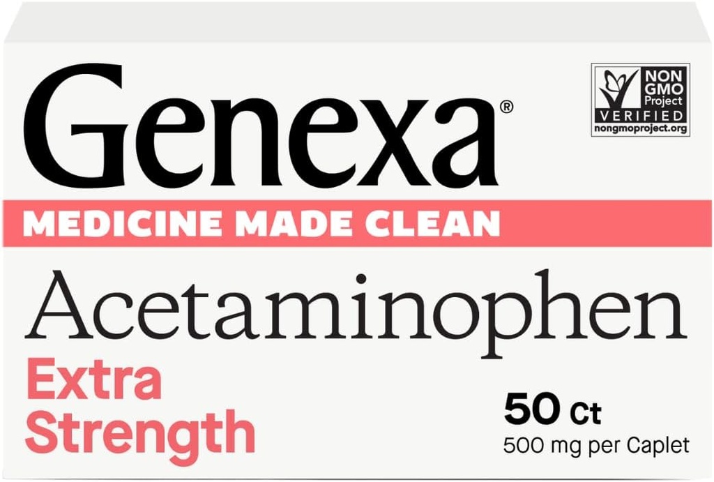Genexa Clean Acetaminophen 500mg Extra Strength, Dye Free Pain Reliever Fever Reducer, 0% Artificial Additives, Pain Medicine for Adults, Relieves Headache, Backache, Minor Arthritis Pain, 50 Tablets 2