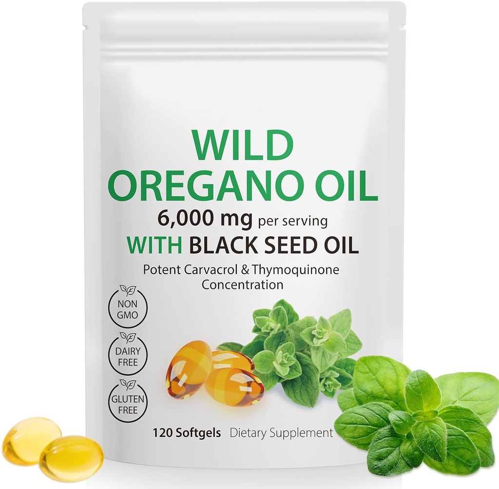 Oil of Oregano Softgels - Wild Oregano Oil 6,000mg with Black Seed Oil 200mg Capsules, 120 Count, Potent Carvacrol & Thymoquinone, Non-GMO, Dairy Free, Gluten Free 2