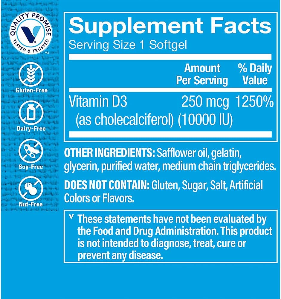 Vitamin D3 - Supports Immune Support & Bone Health - 10,000 IU (100 Softgels) 3