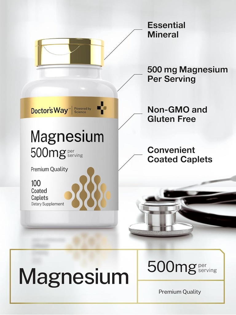 Doctor's Way Magnesium Supplement 500mg | 100 Coated Caplets | Magnesium Oxide | Vegetarian, Non-GMO, Gluten Free 5