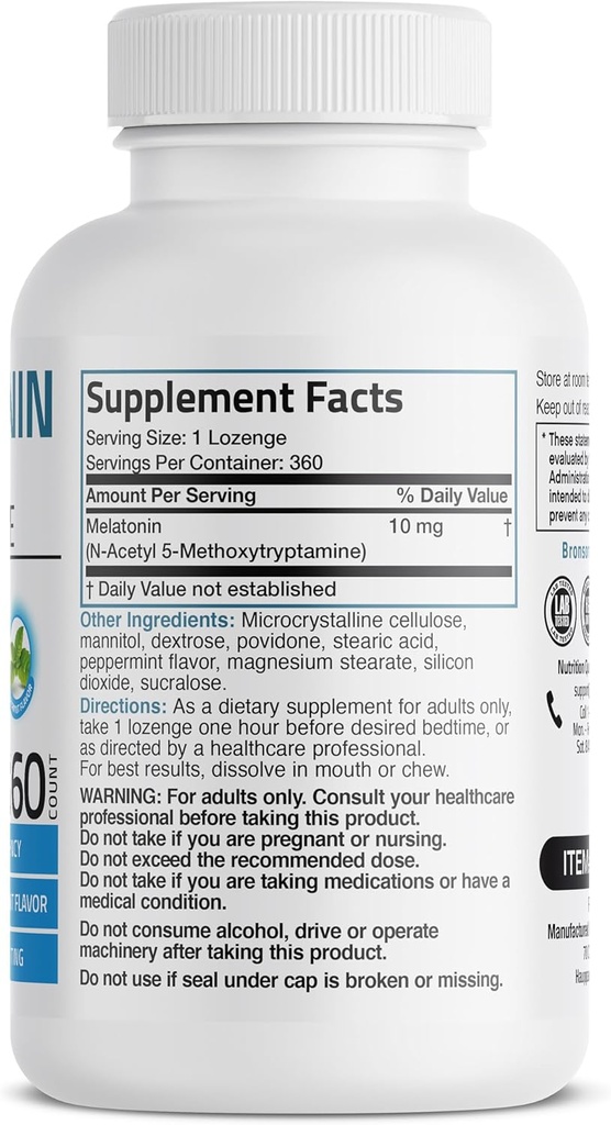 Bronson Melatonin 10 MG Fast Dissolve Peppermint Tablets, Promotes Relaxation, 360 Chewable Vegetarian Lozenges 3