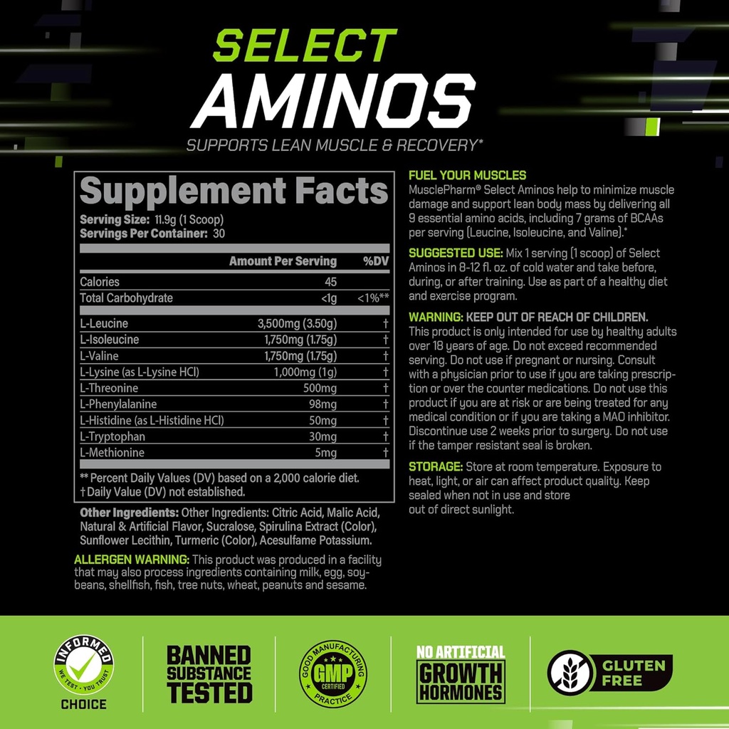 MusclePharm EAA Recovery + BCAAs, Post Workout Essential Amino Acids Powder, Pre Workout Energy Supplement for Men & Women with Branched Chain Amino Acids, 30 Servings (Sour Candy) 4