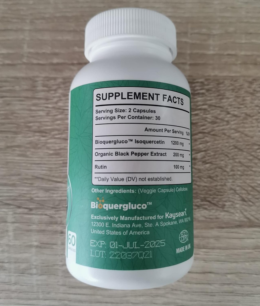 Quercetin Glucoside 1200mg Supplements - Isoquercetin with 6X Bioavailability,60 Veggie Capsules,Contain Black Pepper & Rutin for Max Absorption 6