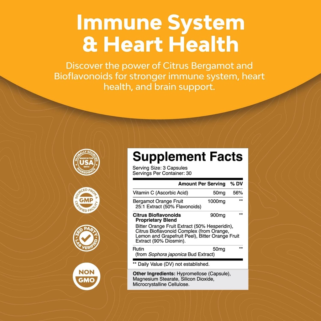 Citrus Bergamot Supplement with Citrus Bioflavonoids - Ultimate Citrus Bioflavonoids Supplement with Citrus Bergamot Extract 1000mg Rutin and Hesperidin for Immunity Support (1 Month) 4