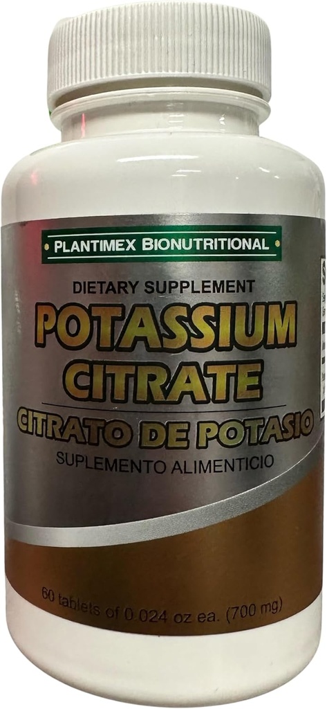Potassium Citrate Tablets - Potassium Supplement, Potassium Citrate 60 Tablets (700mg)- Potassium Citrate Supplement-30 Days Supply Dietary Supplement PLANTIMEX 2