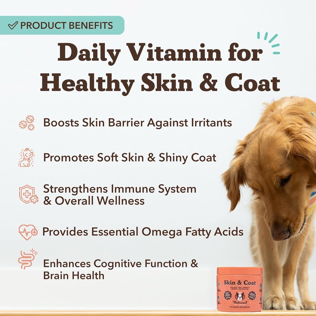 Natural Dog Company Skin & Coat Supplement for Dogs – Omega 3 Salmon Oil, Biotin & Vitamin E Support Shiny Coat, Healthy Skin & Normal Shedding, Promotes Comfort from Occasional Itch, 90 Count 4