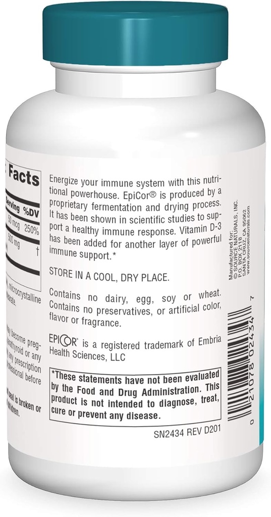 Source Naturals Wellness EpiCor with Vitamin D-3 for Heightened Immune Defense* - 120 Capsules 3