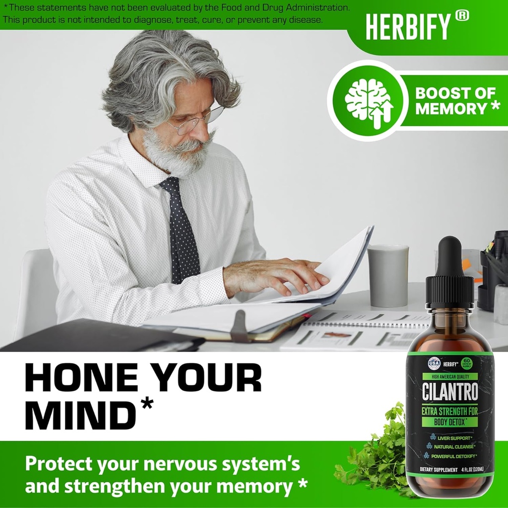 HERBIFY Cilantro Tincture - Herbal Cilantro Supplement for Detox - Rich Source of Antioxidants - Supports Heart and Body Cleanse - Made in USA - Cilantro Extract 4 Fl Oz 6