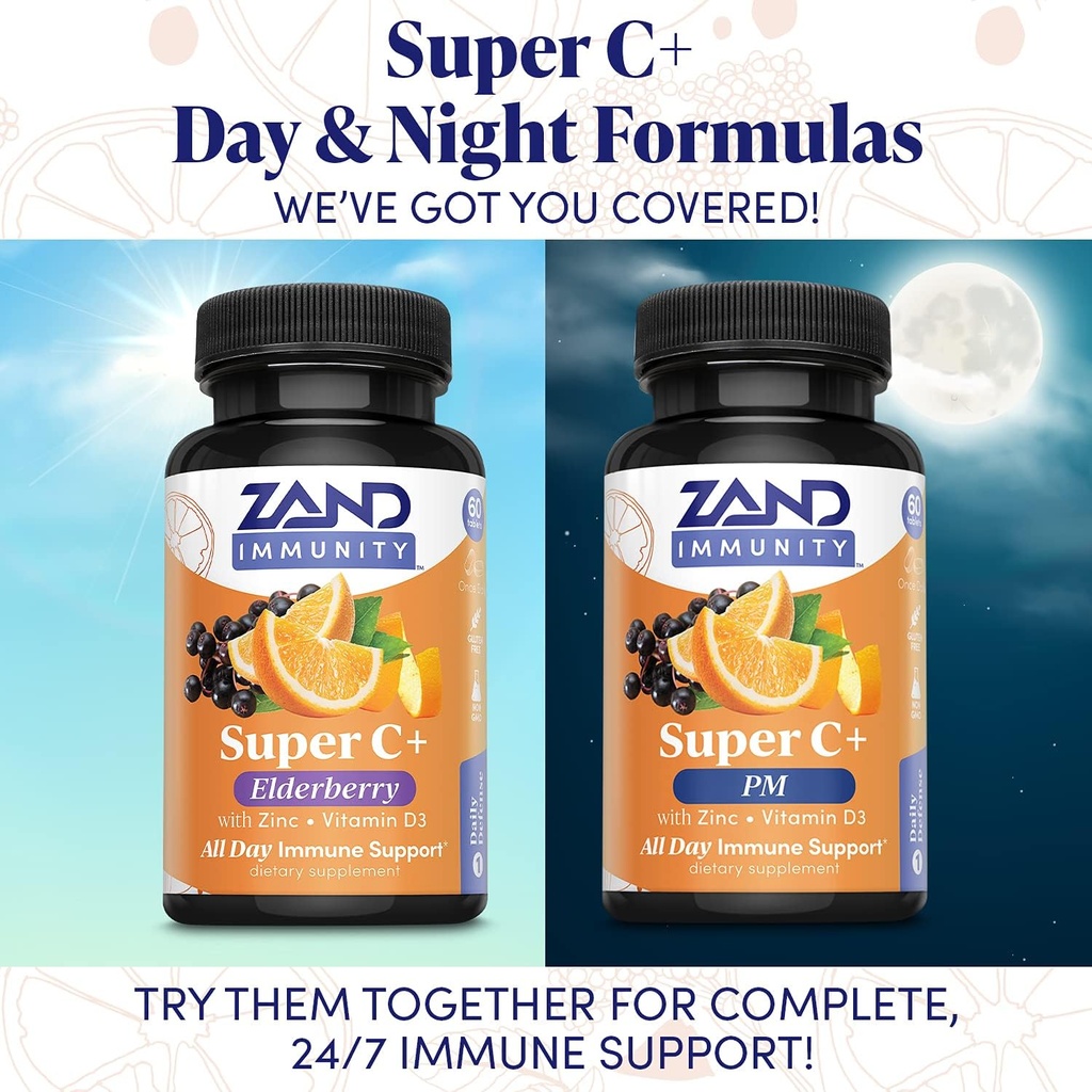 Zand Immunity Super C+ with Elderberry, All Day Immune Support, 1000mg PureWay-C Vitamin C Plus Zinc & Vitamin D-3, Enhanced Absorption, 60 Tablets, 30 Servings 4