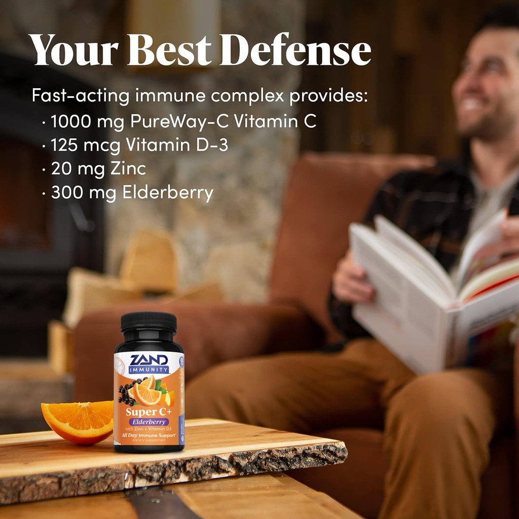 Zand Immunity Super C+ with Elderberry, All Day Immune Support, 1000mg PureWay-C Vitamin C Plus Zinc & Vitamin D-3, Enhanced Absorption, 60 Tablets, 30 Servings 5