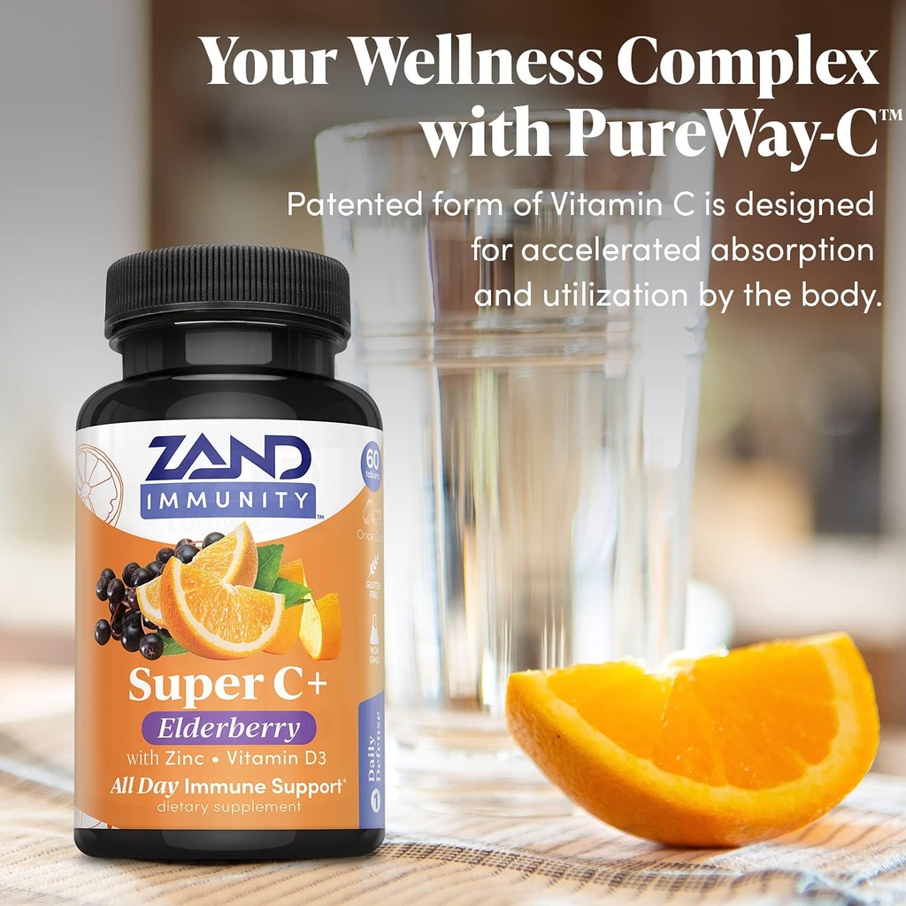 Zand Immunity Super C+ with Elderberry, All Day Immune Support, 1000mg PureWay-C Vitamin C Plus Zinc & Vitamin D-3, Enhanced Absorption, 60 Tablets, 30 Servings 6