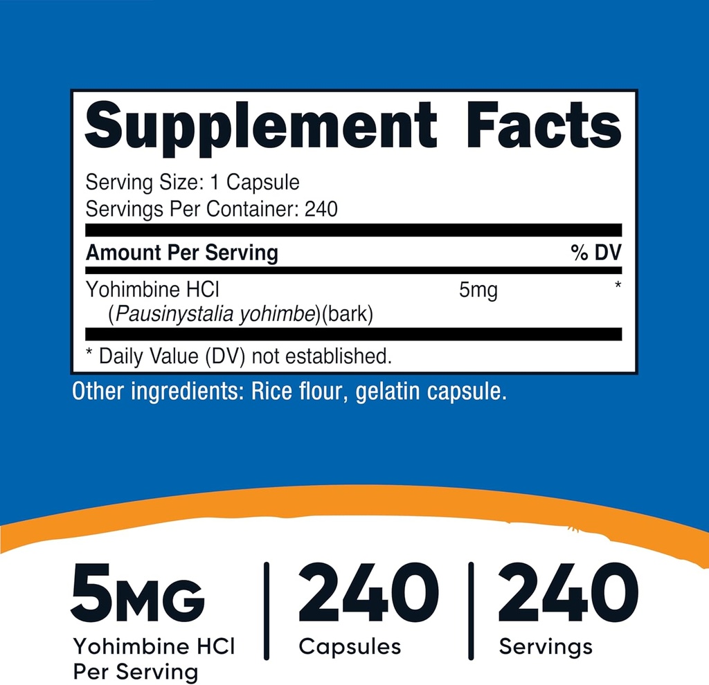 Nutricost Yohimbine HCl 5mg, 240 Capsules Extra Strength - Gluten Free, Non-GMO 3