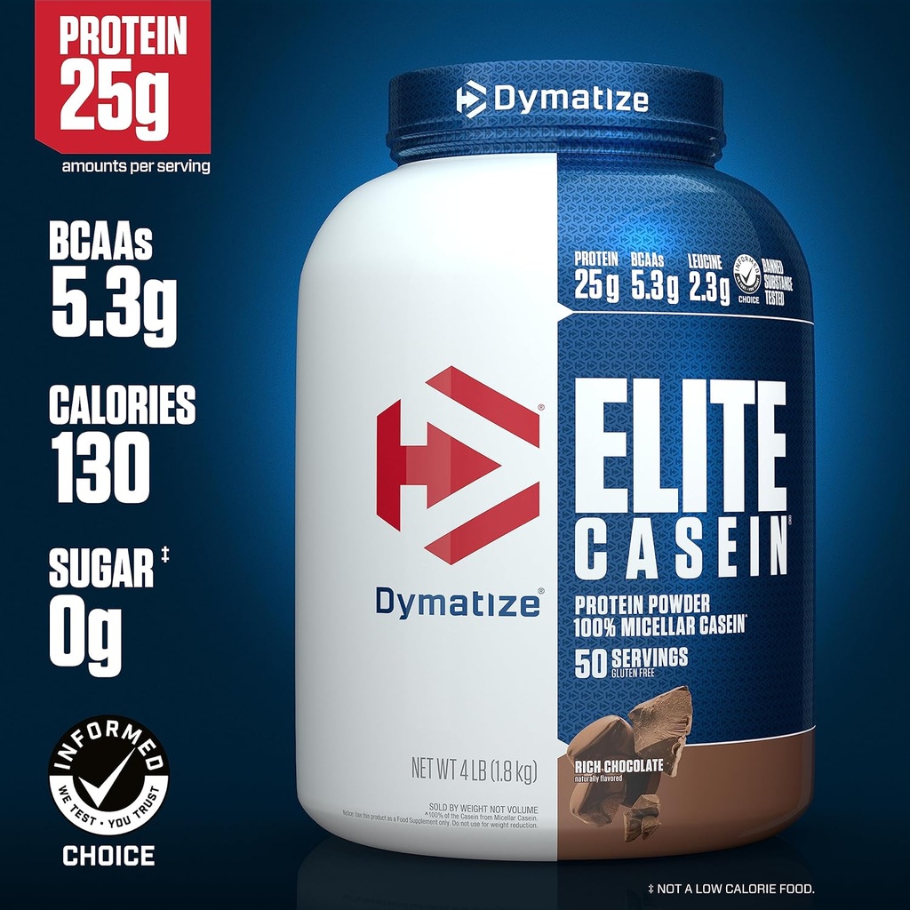 Dymatize Elite Casein Protein Powder, Slow Absorbing with Muscle Building Amino Acids, 100% Micellar Casein, 25g Protein, 5.4g BCAAs & 2.3g Leucine, Helps Overnight Recovery, Smooth Vanilla, 2 Pound 3