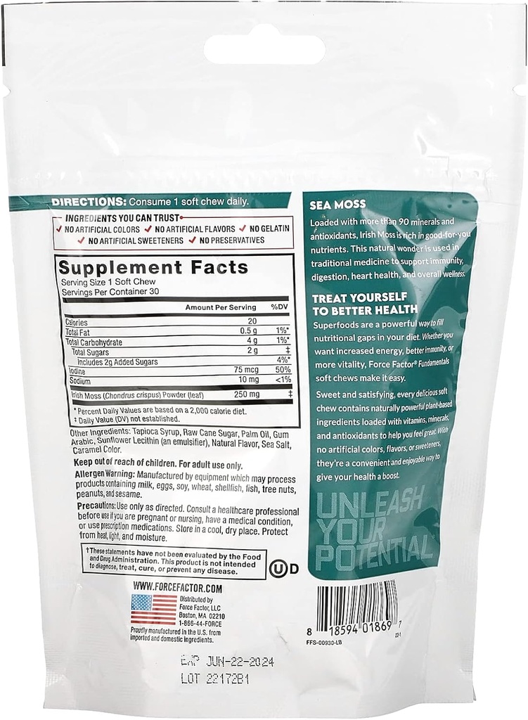 Force Factor Sea Moss Chews a Daily Wellness & Antioxidant Support a Salted Caramel (30 Soft Chews) 3