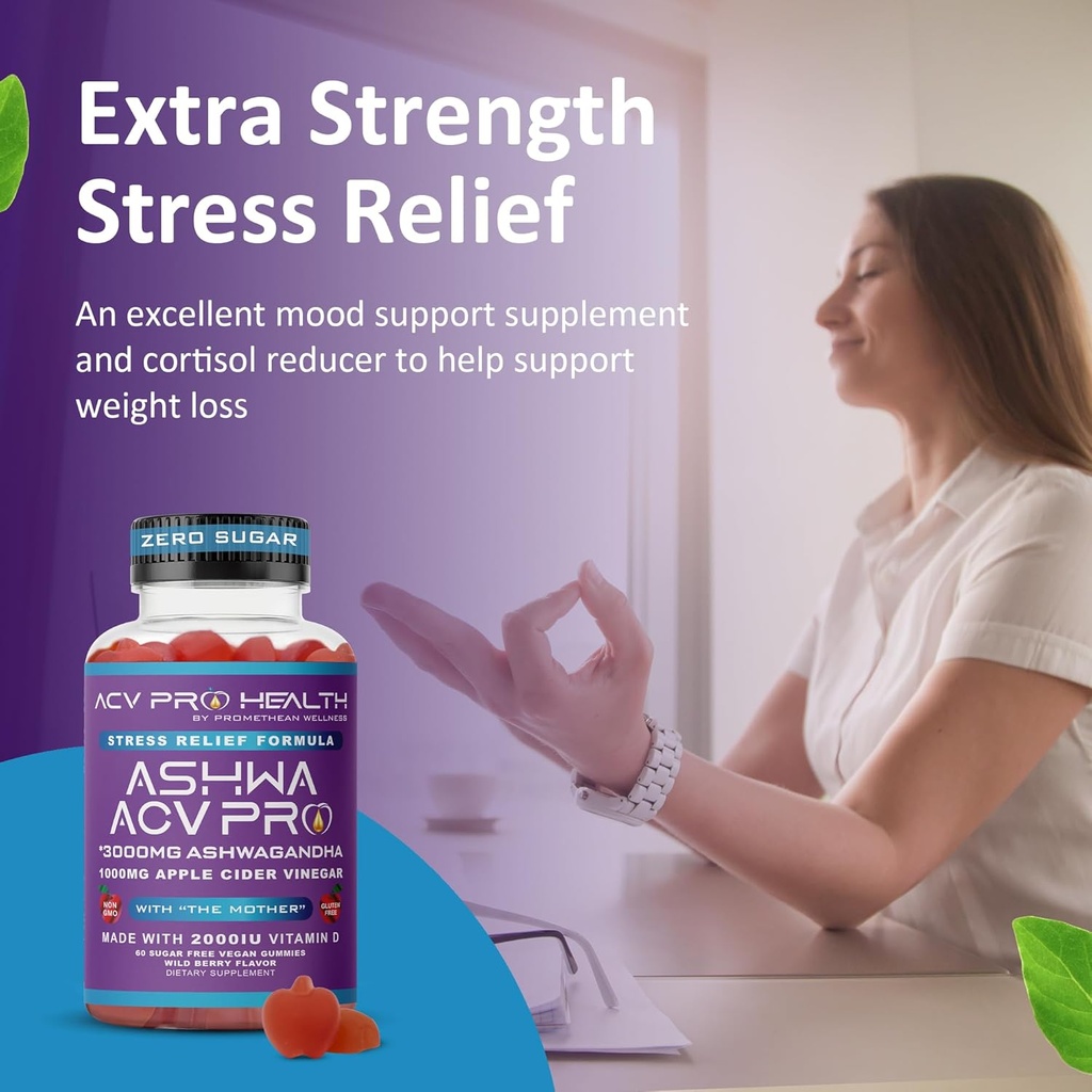 Ashwa ACV Pro Health - Sugar Free Apple Cider Vinegar Gummies with Ashwagandha, Advanced Keto, Stress Relief Supplements with Vitamin D, 1g Carbs Per Gummy Golo 4