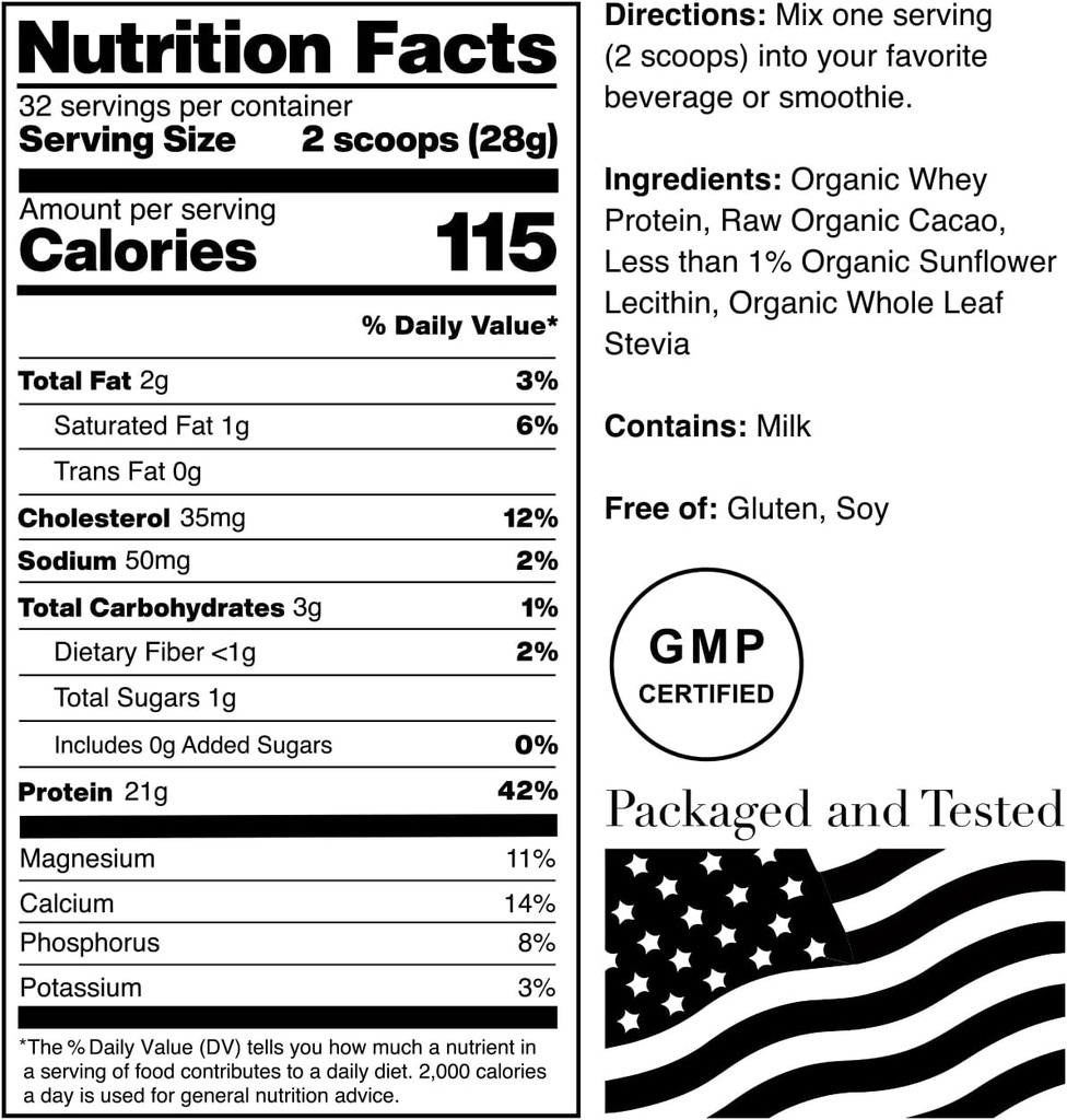NorCal Organic Chocolate Whey Protein | 100% USA Grass-Fed, USDA Certified | Naturally Flavored with Raw Cacao from California Family Farms | 32 Ounce (Pack of 1) - 32 Servings 3