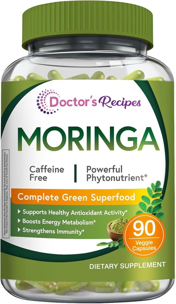 Doctor's Recipes Moringa 11,000 mg Strength, Complete Green Superfood, Natural Antioxidant Support, Non-GMO, 90 Vegan Caps, No Caffeine Soy Gluten 2