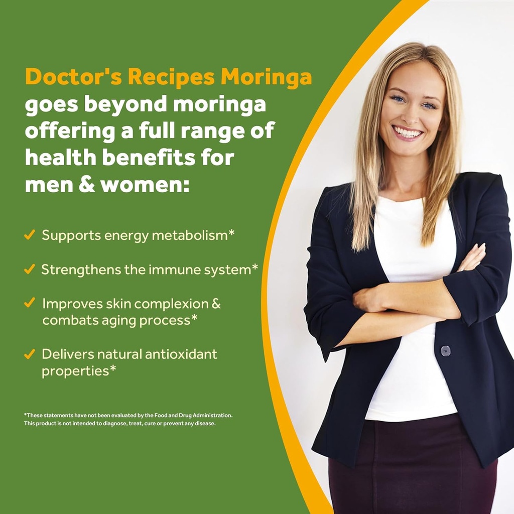 Doctor's Recipes Moringa 11,000 mg Strength, Complete Green Superfood, Natural Antioxidant Support, Non-GMO, 90 Vegan Caps, No Caffeine Soy Gluten 4