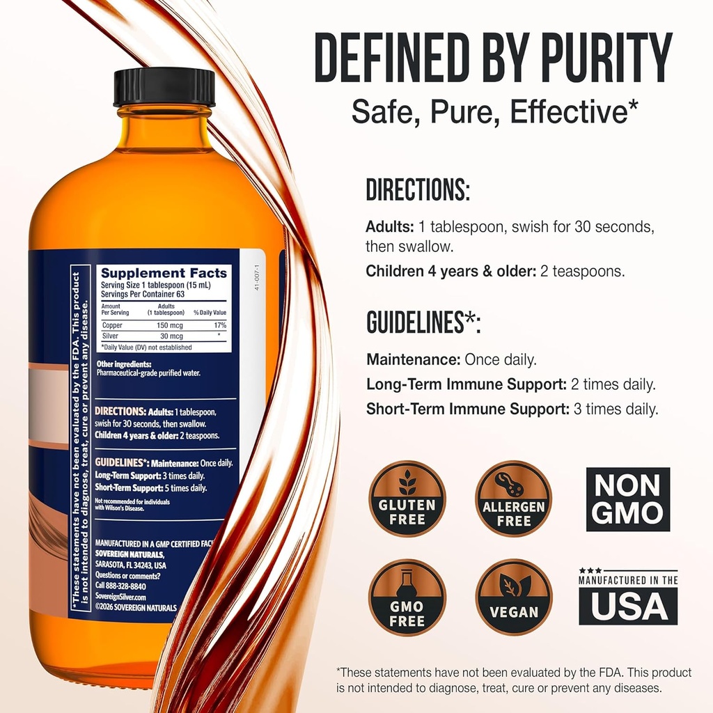 Sovereign Bio-Active Copper Hydrosol - Bioavailable Copper Liquid Supplement for Adults and Kids with Silver Hydrosol for Hair, Skin, and Nails - 32 fl oz (946mL) 5