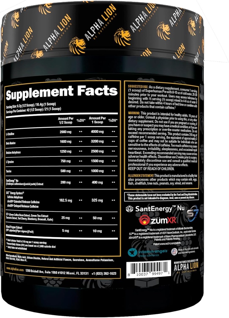 ALPHA LION Superhuman Pre Workout Powder, Beta Alanine, L-Taurine & Tri-Source Caffeine for Sustained Energy & Focus, Nitric Oxide & Citrulline for Pump (21 Servings, Unicorn Juice) 3