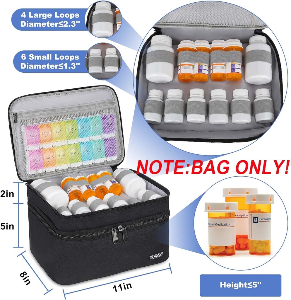 Medicine Storage Bag,Double Layers Pill Bottle Organizer Bag Empty with Lockable Zipper&Adjustable Divider,Medication Travel Carrying Bag for Pills,Vitamins,Medical Supplies 4