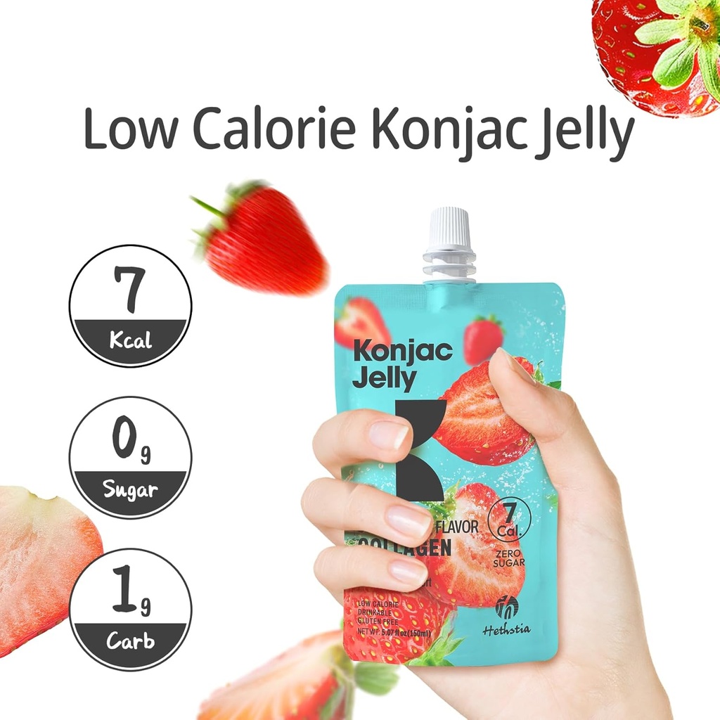 Hethstia Konjac Jelly Strawberry Flavor Collagen Peptides 10 Packs and Konjac Spaghetti Gluten Free 12 Packs, Low Calorie, Sugar Free, Keto, Healthy Food 4