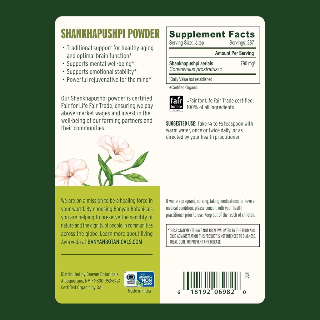 Banyan Botanicals Shankhapushpi Powder – Organic Shankhapushpi (Convolvulus Prostratus) – Nootropic Herb That Promotes Stability and Calm* – ½ lb. – Non-GMO Sustainably Sourced Vegan 4