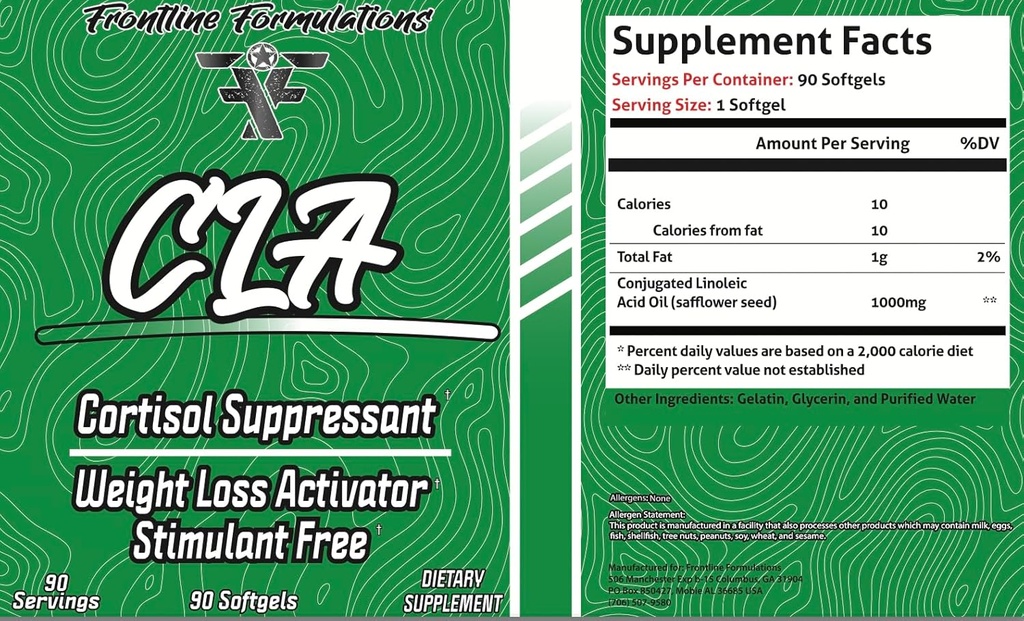 Frontline Fomulations CLA, Cortisol Suppressant, Stimulant Free, Enhances Energy and Metabolism, Increased Energy and Endurance, Train Harder, Recover Faster, Veteran Owned and Operated (90 Servings) 3