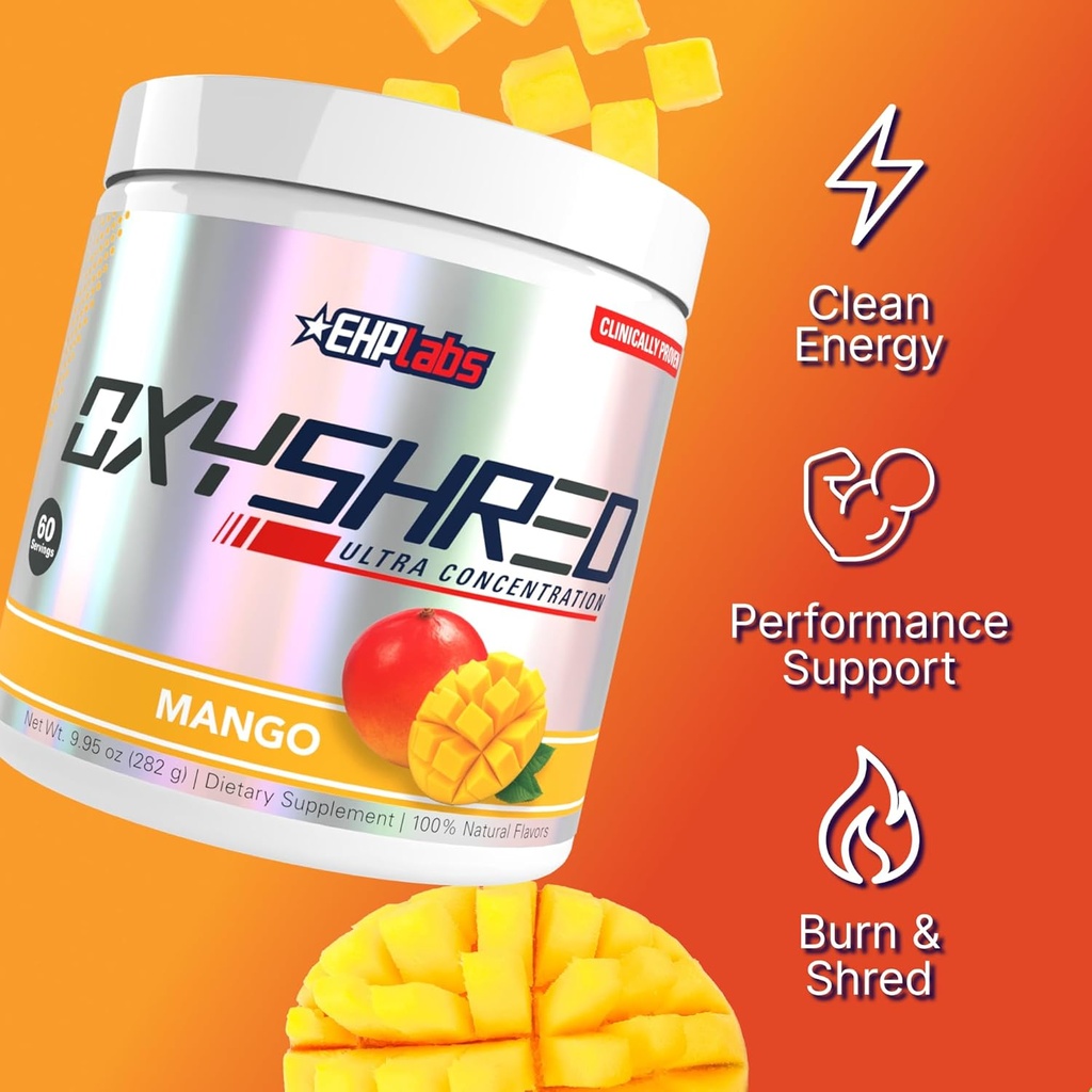 EHP Labs OxyShred Pre Workout Powder - Preworkout Powder with L Glutamine & Acetyl L Carnitine, Energy Boost Drink - Mango, 60 Servings 5