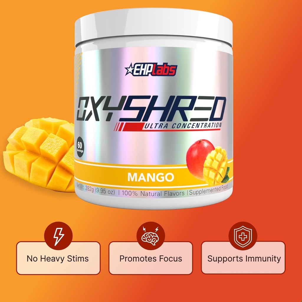 EHP Labs OxyShred Pre Workout Powder - Preworkout Powder with L Glutamine & Acetyl L Carnitine, Energy Boost Drink - Mango, 60 Servings 6