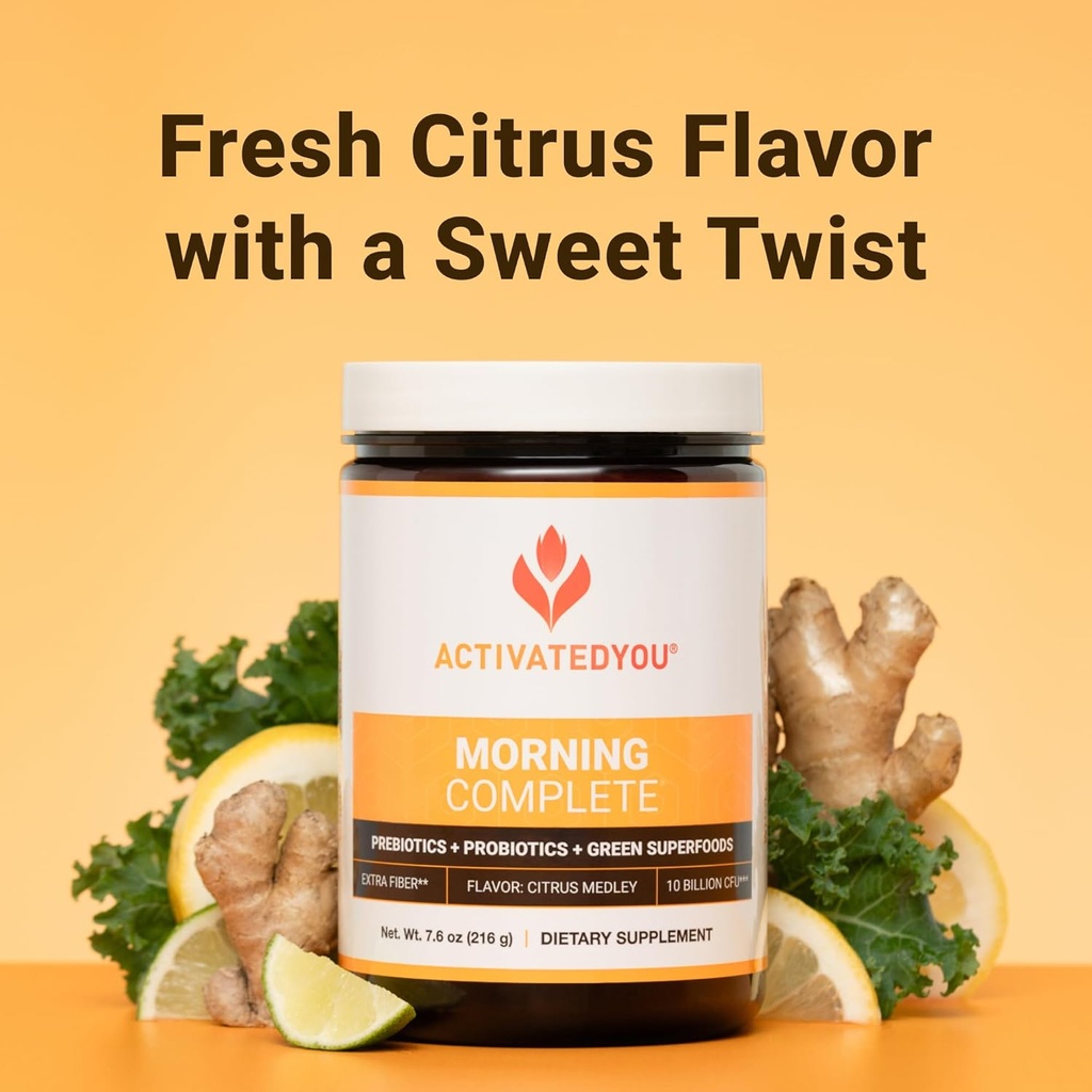 ACTIVATEDYOU Morning Complete Daily Wellness Greens Superfood Drink Mix for Gut Health w/Prebiotics, Probiotics, Antioxidants, Green Superfoods, 10 Billion CFUs (3 Pack, Citrus Medley) 3