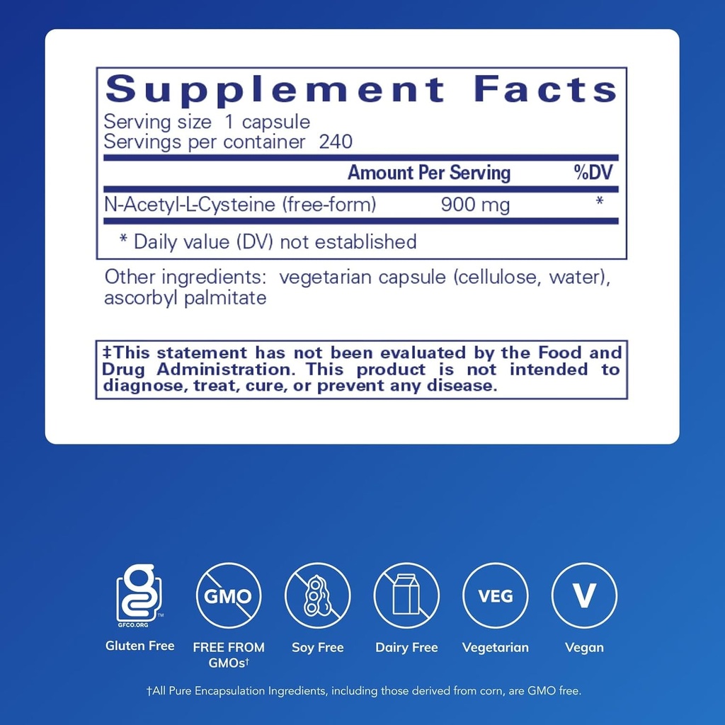 Pure Encapsulations NAC 900 mg - N-Acetyl Cysteine Amino Acid Supplement for Lung & Immune Support, Liver & Antioxidants* - 240 Capsules 3